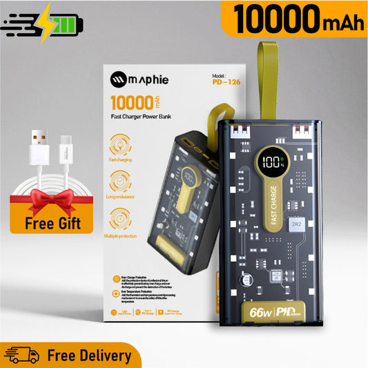 66W Powerbank 10000mAh - Orginal Power Bank -  10000 mah fast charging - Powerbank for Android / Iphone - Dual Ports Power Bank - power bank 10000 mah - Wifi Power Bank - Transparent Power Bank