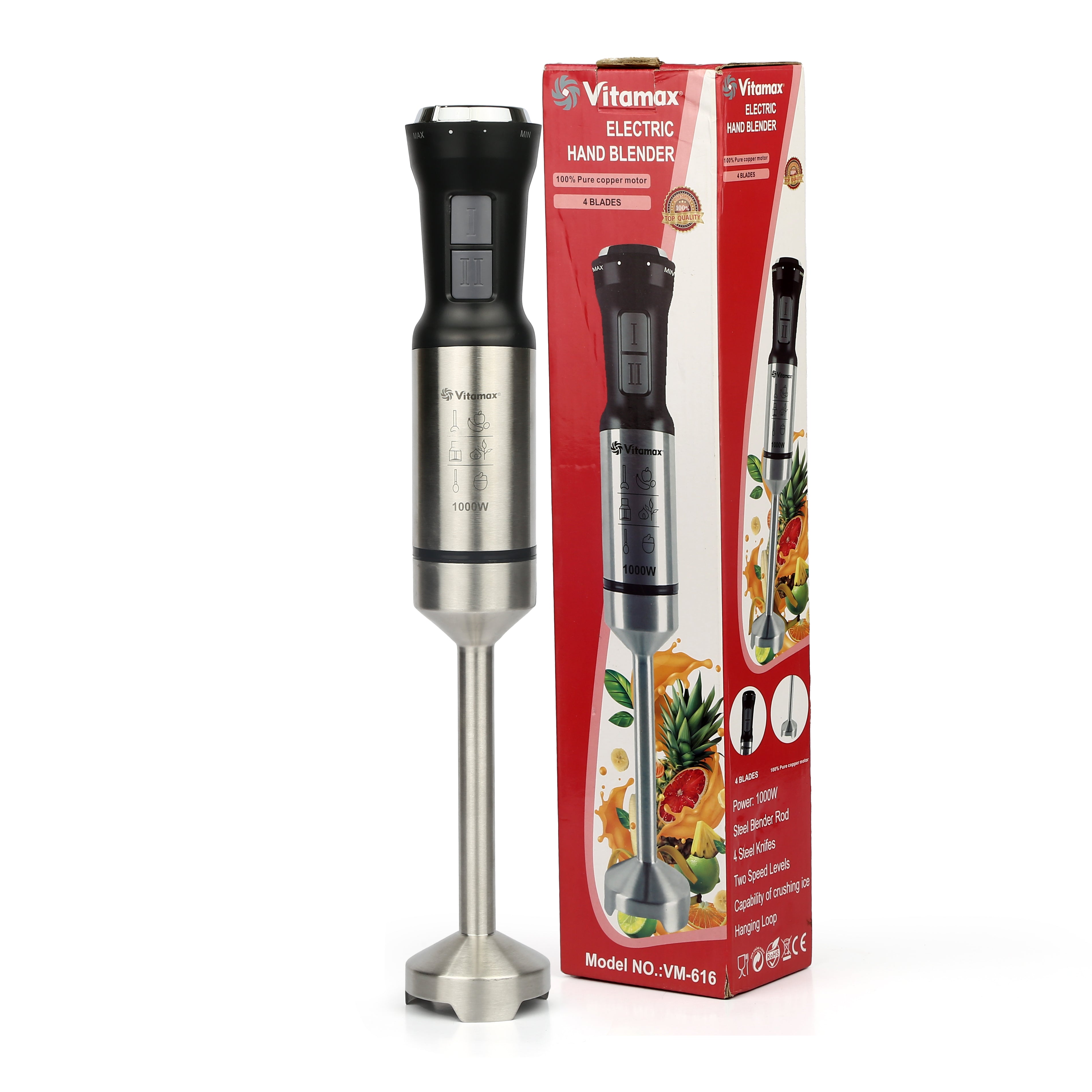 Hand Blender 4 Stainless Steel Blades 1000W