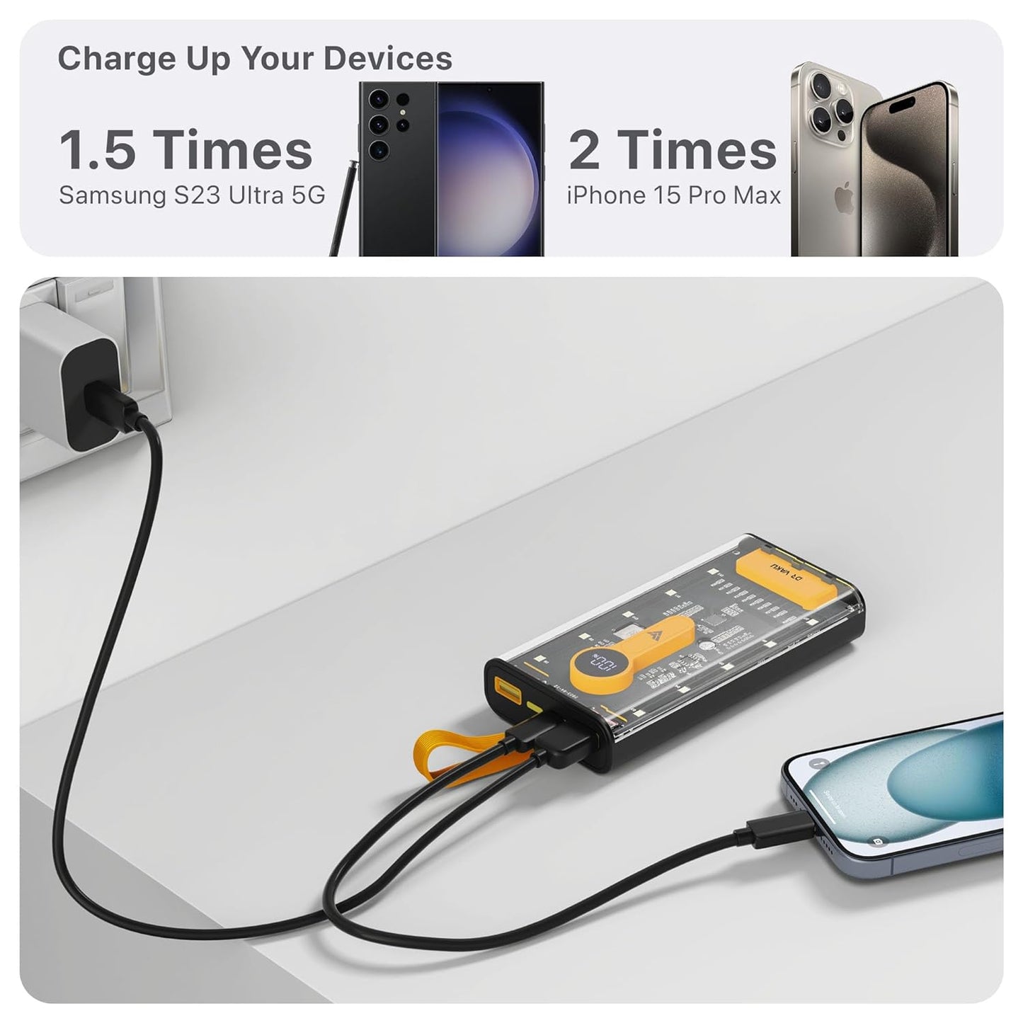 66W Powerbank 10000mAh - Orginal Power Bank -  10000 mah fast charging - Powerbank for Android / Iphone - Dual Ports Power Bank - power bank 10000 mah - Wifi Power Bank - Transparent Power Bank