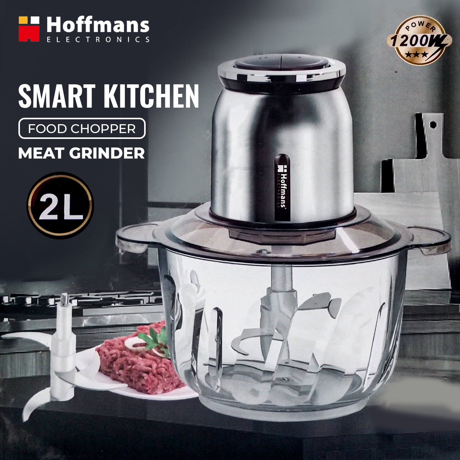 Hoffmans Chopper 2L 1200W Power With Durable Glass High Quality