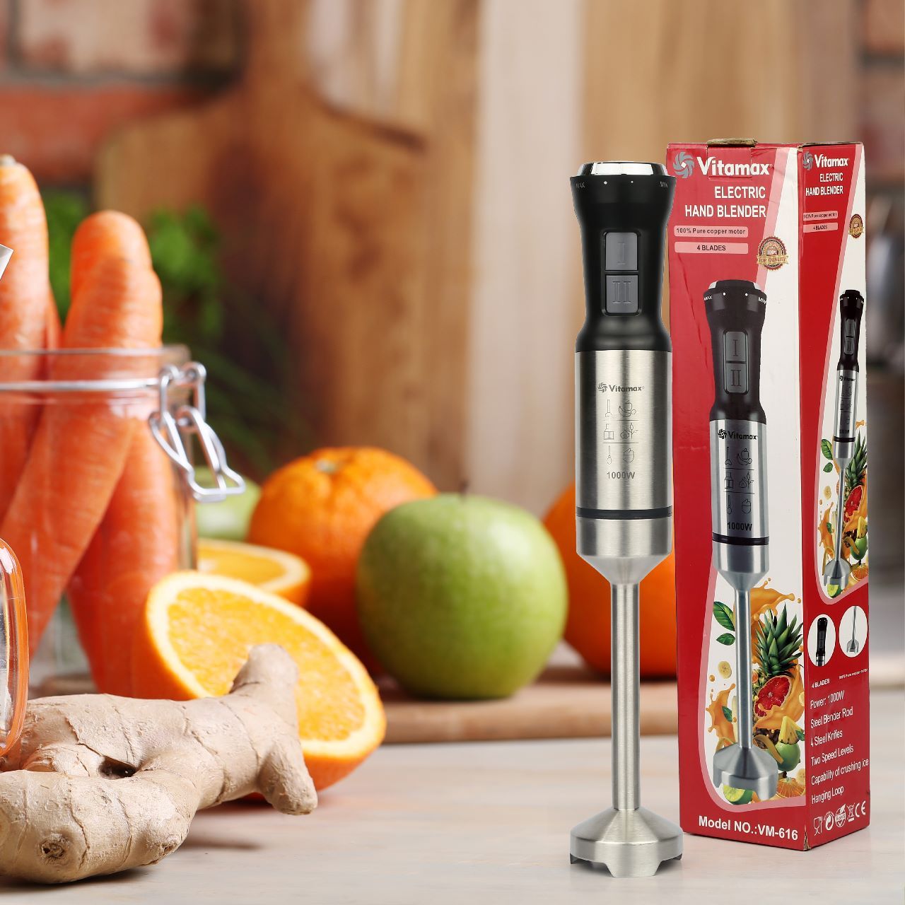 Hand Blender 4 Stainless Steel Blades 1000W