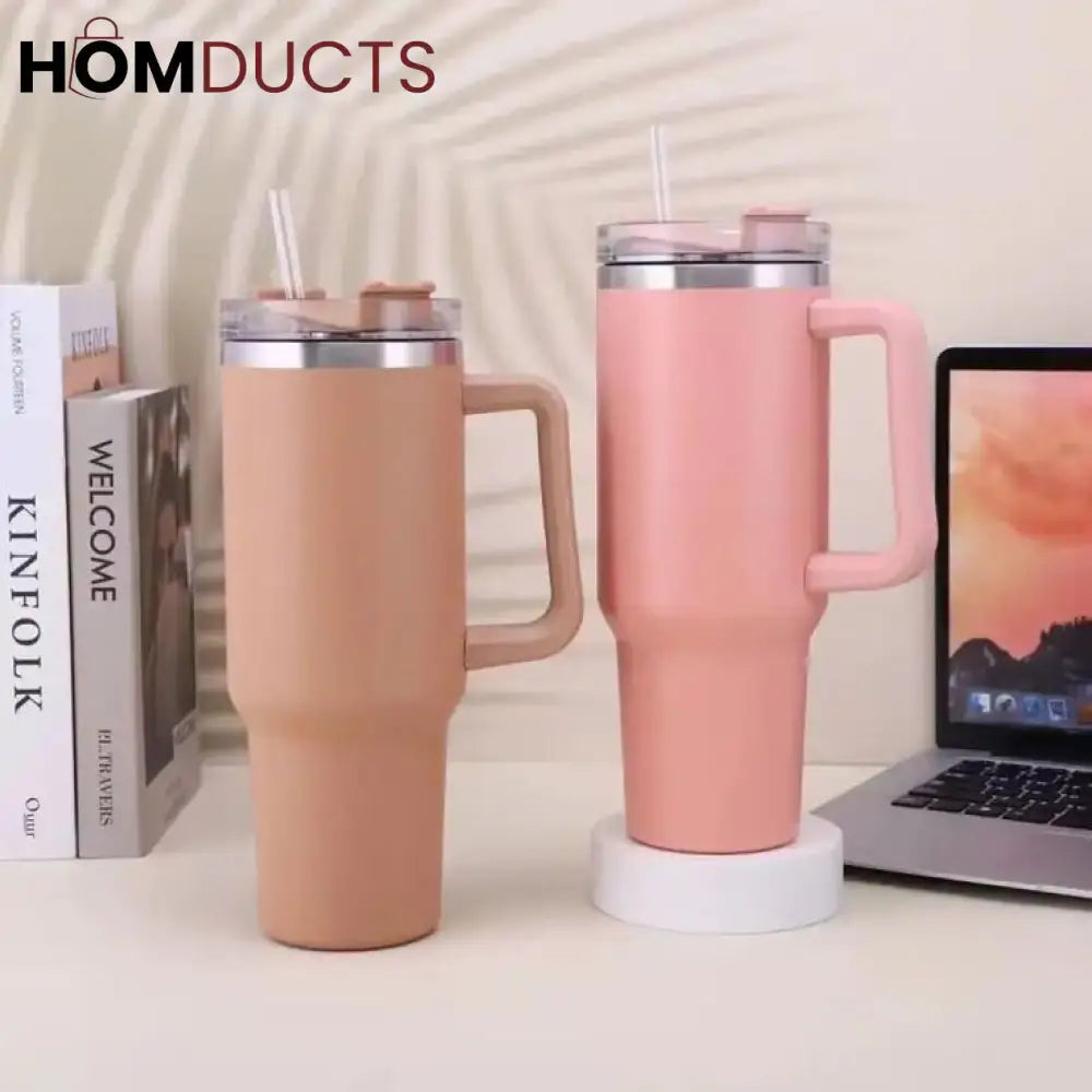 Tumbler 40 Oz - Insulated Thermos Flask - Leak Proof Straw - Stainless Steel Coffee Mug - Thermal Mug for Hot & Cold Beverages