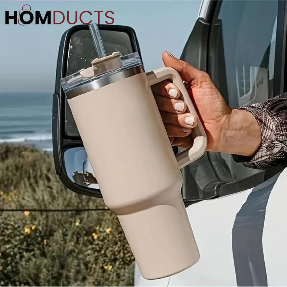 Tumbler 40 Oz - Insulated Thermos Flask - Leak Proof Straw - Stainless Steel Coffee Mug - Thermal Mug for Hot & Cold Beverages