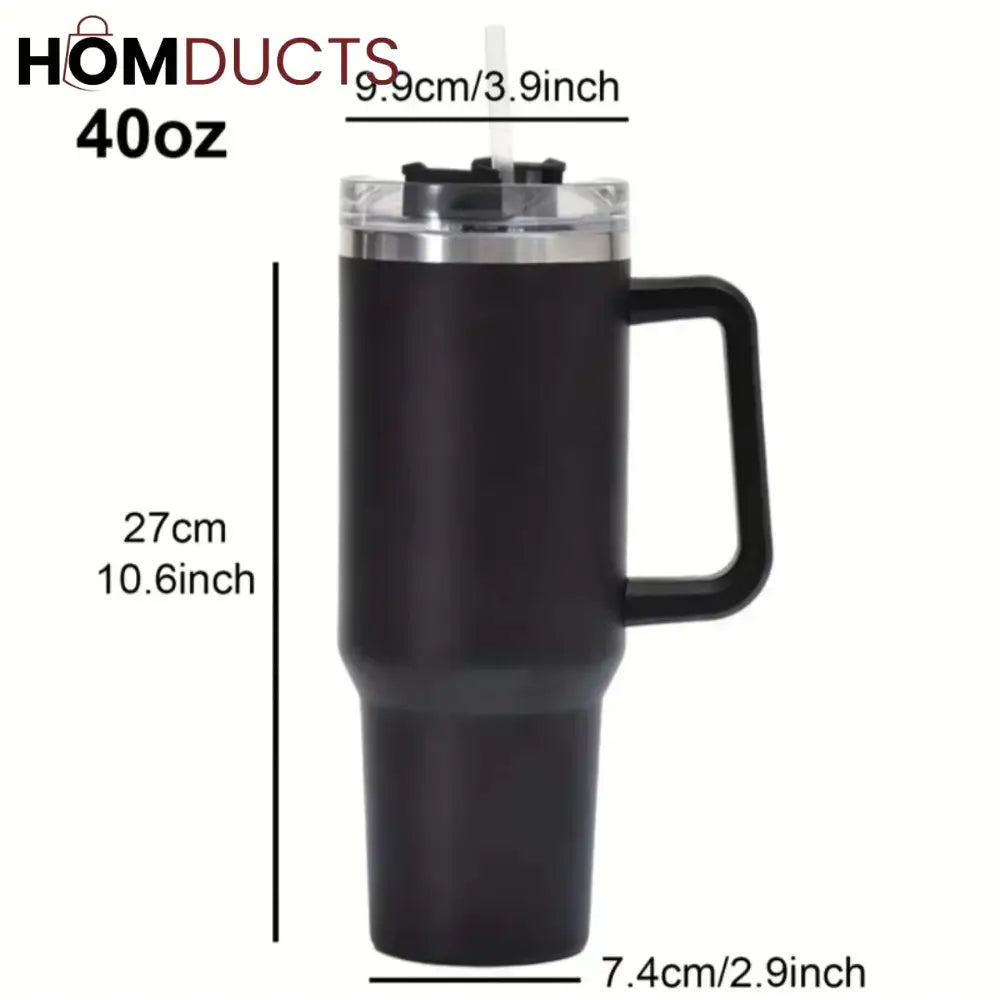 Tumbler 40 Oz - Insulated Thermos Flask - Leak Proof Straw - Stainless Steel Coffee Mug - Thermal Mug for Hot & Cold Beverages